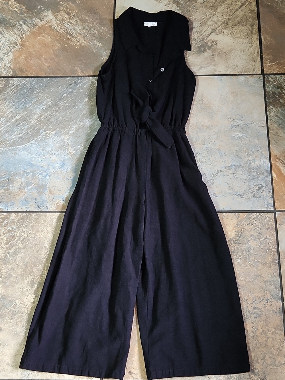 Eyeshadow Black Sleeveless Wide-Leg Jumpsuit with Tie Waist